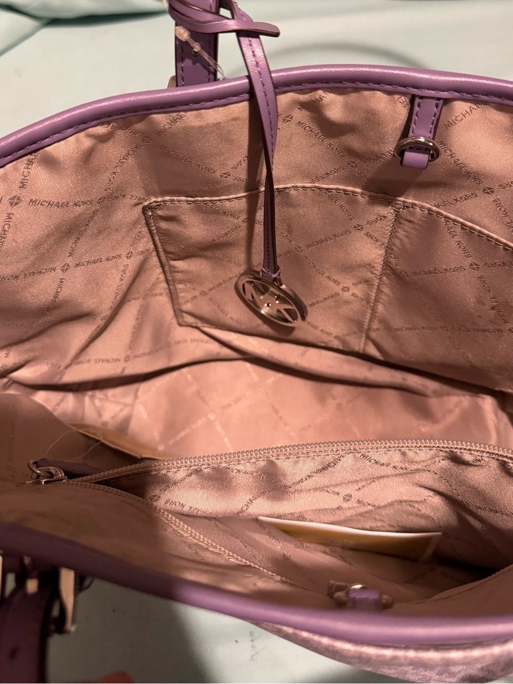 Michael Kors Lavender Purple Tote with Rose Interior